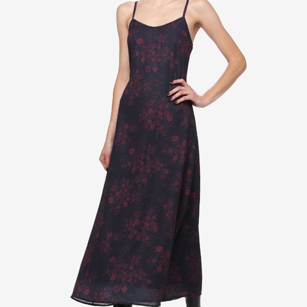 Cosmic Aura Red Floral Maxi Slip Dress Hot Topic Gothic Romantic